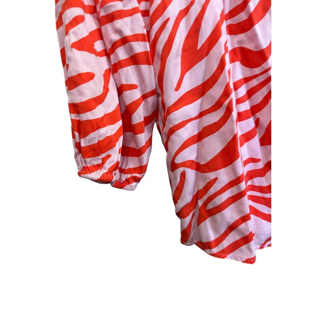 Crown & Ivy Womens Orange Zebra Print 3/4 Sleeve Button‎ Blouse Size L